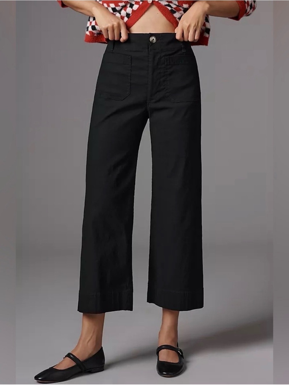 MAEVE The Colette Linen Blend Black Crop Wide Leg Pants